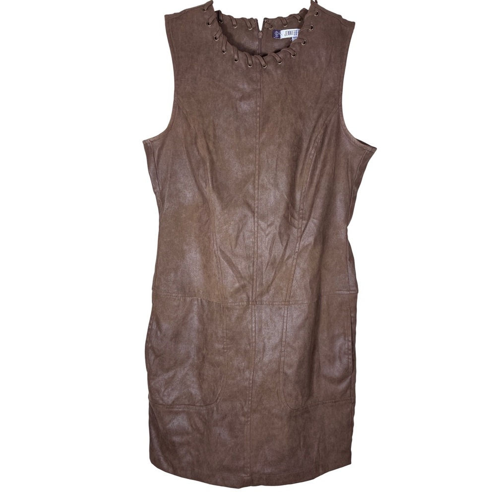 Jennifer Lopez Faux Leather Bodycon‎ Dress Brown Lace Up Sleeveless Mini Sz M